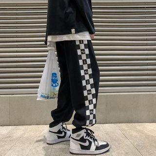 Checkerboard Pattern Panel Crop Sweatpants