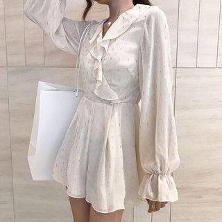 Glittered V-neck Long-sleeve Playsuit