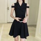 Plain Double Breasted Sleeveless Collared A-line Dress