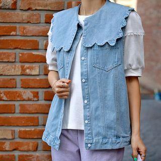 Scalloped Capelet Denim Vest