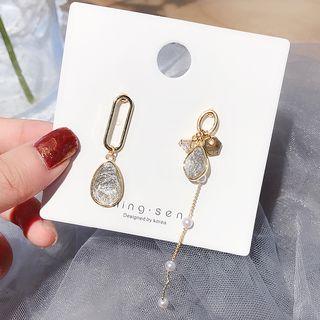Mismatch Faux Crystal Dangle Earring / Clip-on Earring 34 - A245 - 1 Pair - Crystal - Mismatch - One Size