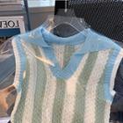 Collar Color Block Striped Sweater Vest