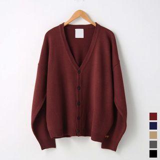 Number Embroidered Loose-fit V-neck Cardigan