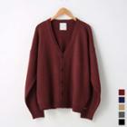 Number Embroidered Loose-fit V-neck Cardigan