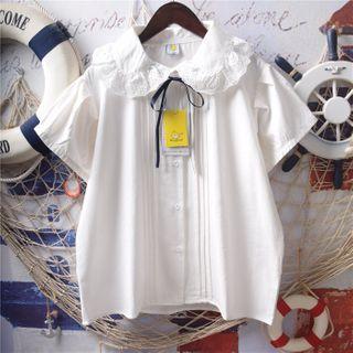 Short-sleeve Ruffled Shirt White - One Size