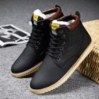 Lettering Fleece-lining Lace-up Ankle Boots