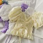 Off-shoulder Drawstring Smocked Crop Top In 5 Colors