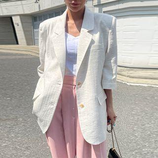 3/4-sleeve Single Breasted Plain Blazer