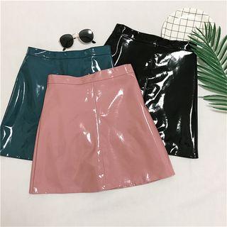 Patent A-line Mini Skirt