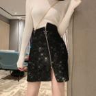Glitter High-waist Zipper Mini Skirt