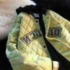 Mock Two-piece Lettering Hooded Quilted Baseball Jacket