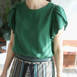 Petal-sleeve Linen Blend Top
