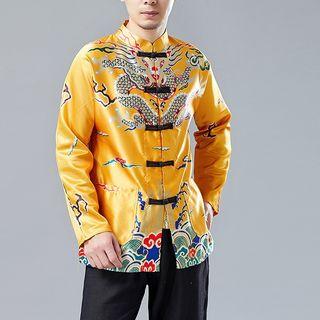 Dragon Print Frog-button Jacket