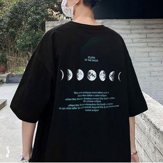 Elbow-sleeve Moon Print Lettering T-shirt