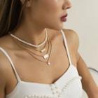 Heart Glaze Pendant Faux Pearl Alloy Layered Necklace Set - 3218 - Gold - One Size