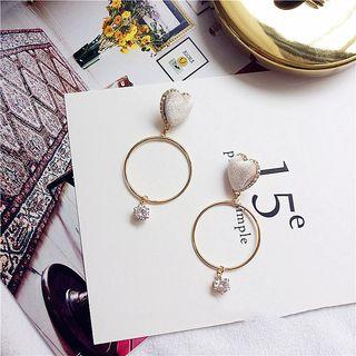 Alloy Heart Rhinestone Hoop Dangle Earring Silver Needle - Beige - One Size