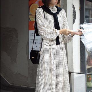 Long-sleeve Dotted Shirt / Midi A-line Dress