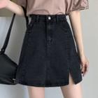 Denim Side-slit Mini Skirt