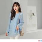 Long Sleeve Mock Two-piece Lace Panel Top