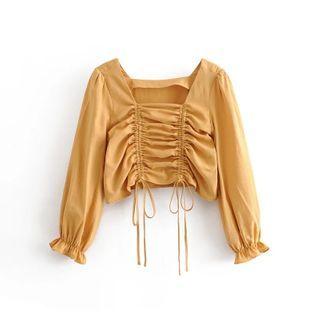 Drawstring Square-neck Cropped Blouse