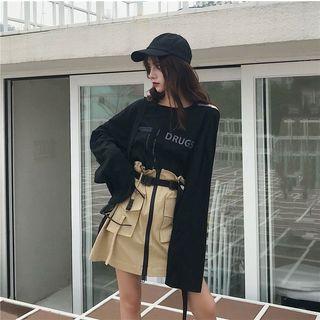 Cutout Back Long-sleeve T-shirt / Pocket Detail A-line Skirt