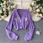 Sequined V-neck Cardigan Purple - One Size
