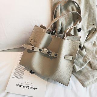Belted Faux Leather Tote Bag With Pouch