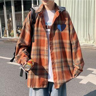 Heart Print Plaid Shirt Jacket