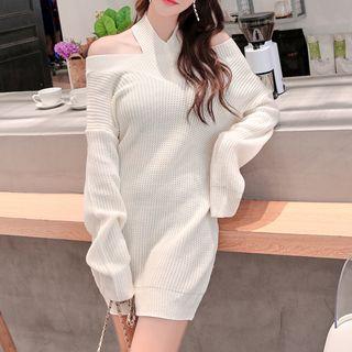Cold-shoulder Long Sweater