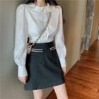 Peter-pan Collar Long-sleeve Blouse / High-waist A-line Skirt
