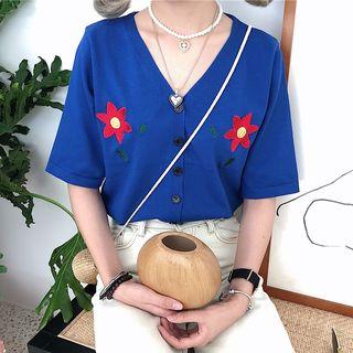 Flower Embroidered Short-sleeve Cardigan