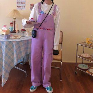 Heart Embroidered Wide-leg Jumper Pants