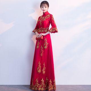 Embroidered Elbow-sleeve Wedding A-line Qipao