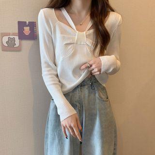Long-sleeve Strappy Ribbed Knit Top