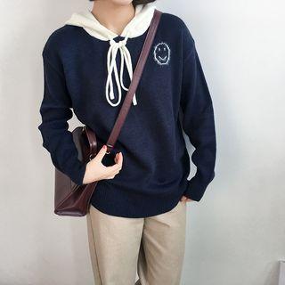 Smiley Embroidered Hooded Sweater