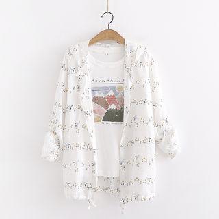 Cartoon Print Hooded Shirt / Short-sleeve Mountain Print T-shirt
