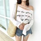 Off Shoulder Long Sleeve Lettering T-shirt