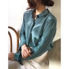 Hidden-button Satin Blouse