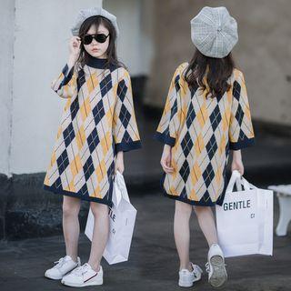 Family Matching Argyle Long-sleeve Knit Dress
