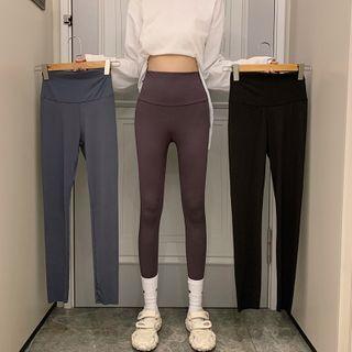 Plain High-waist Fleeced Leggings