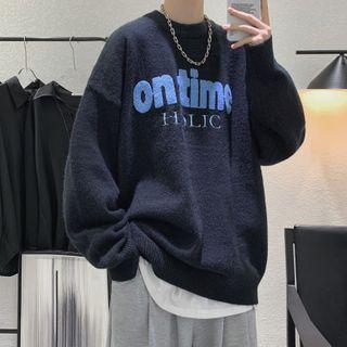 Letter Embroidered Faux Fur Sweater