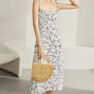 Spaghetti-strap Print Midi Sheath Dress