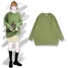 Green Long-sleeved Knit Top Green - One Size