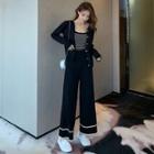 Set: Striped Tank Top + Light Cardigan + Wide-leg Pants