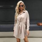 Long Sleeve Plain Twist Knot Shirtdress