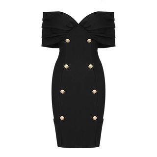 Off-shoulder Double-breasted Bodycon Dress
