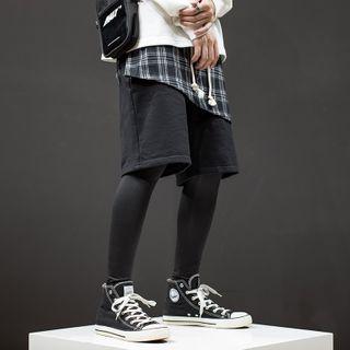 Mock Two-piece Plaid Panel Pants