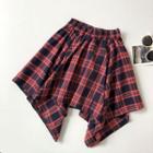 Asymmetrical Plaid High-waist Skirt Red - One Size