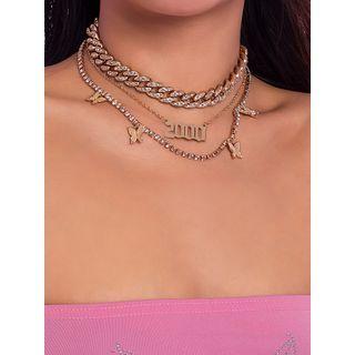 Rhinestone Alloy Layered Necklace 1543 - Gold - One Size