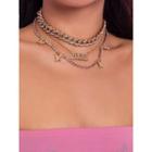 Rhinestone Alloy Layered Necklace 1543 - Gold - One Size
